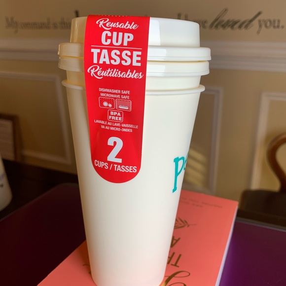 PERK UP! COFFEE OR TEA OR BEVERAGE REUSABLE TUMBLER SET OF 2 - Picture 2 of 4